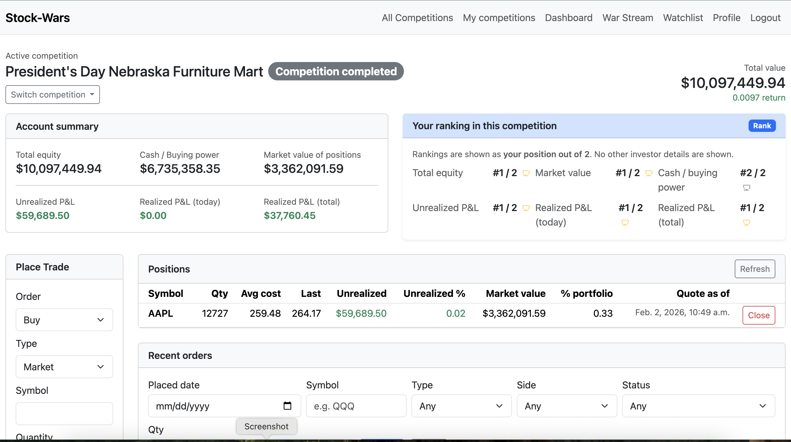 Stock-Wars competition screenshot